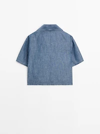 Short sleeve cotton and linen polo shirt