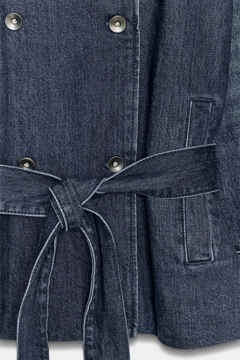 TRF BELTED DENIM MIDI TRENCH COAT