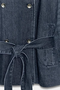 TRF BELTED DENIM MIDI TRENCH COAT