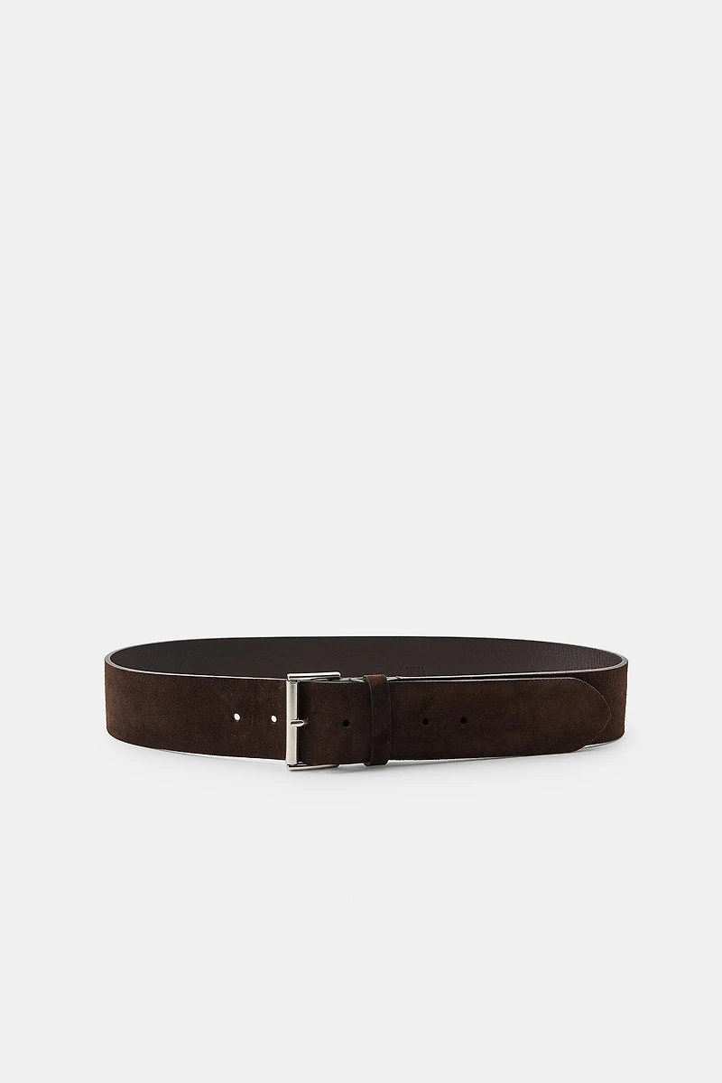 SQUARE BUCKLE SPLIT LEATHER BELT