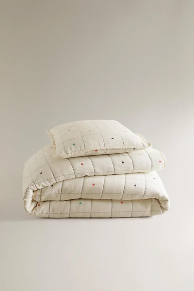 KIDS' CHECKERED AND POLKA DOT BEDSPREAD