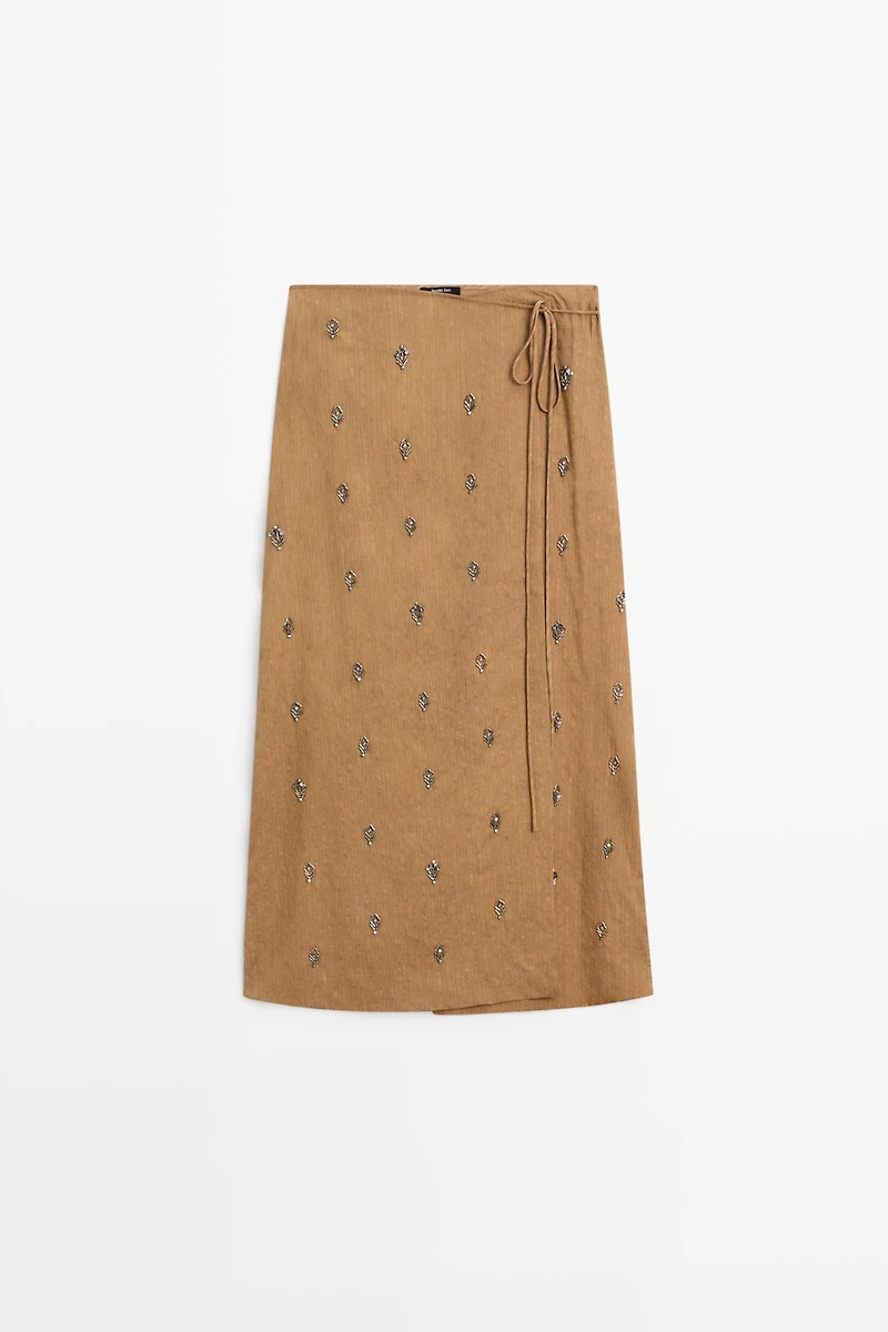 Midi pareo skirt with appliqués