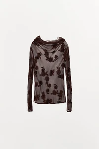 SEMI-SHEER SHIRT WITH FLORAL EMBROIDERY