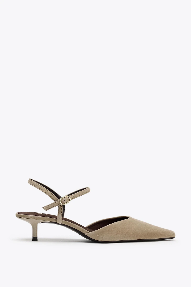 SUEDE KITTEN HEEL SLINGBACKS