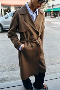 LONG SUEDE EFFECT BELTED TRENCH COAT