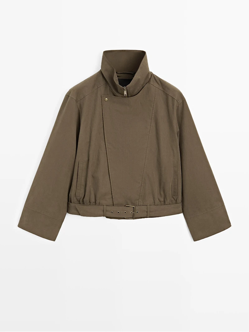 Veste avec ceinture en coton mélangé