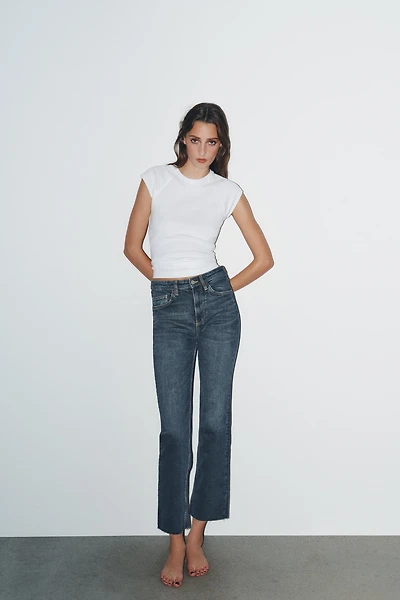 TRF HIGH-WAISTED CROPPED FLARE JEANS