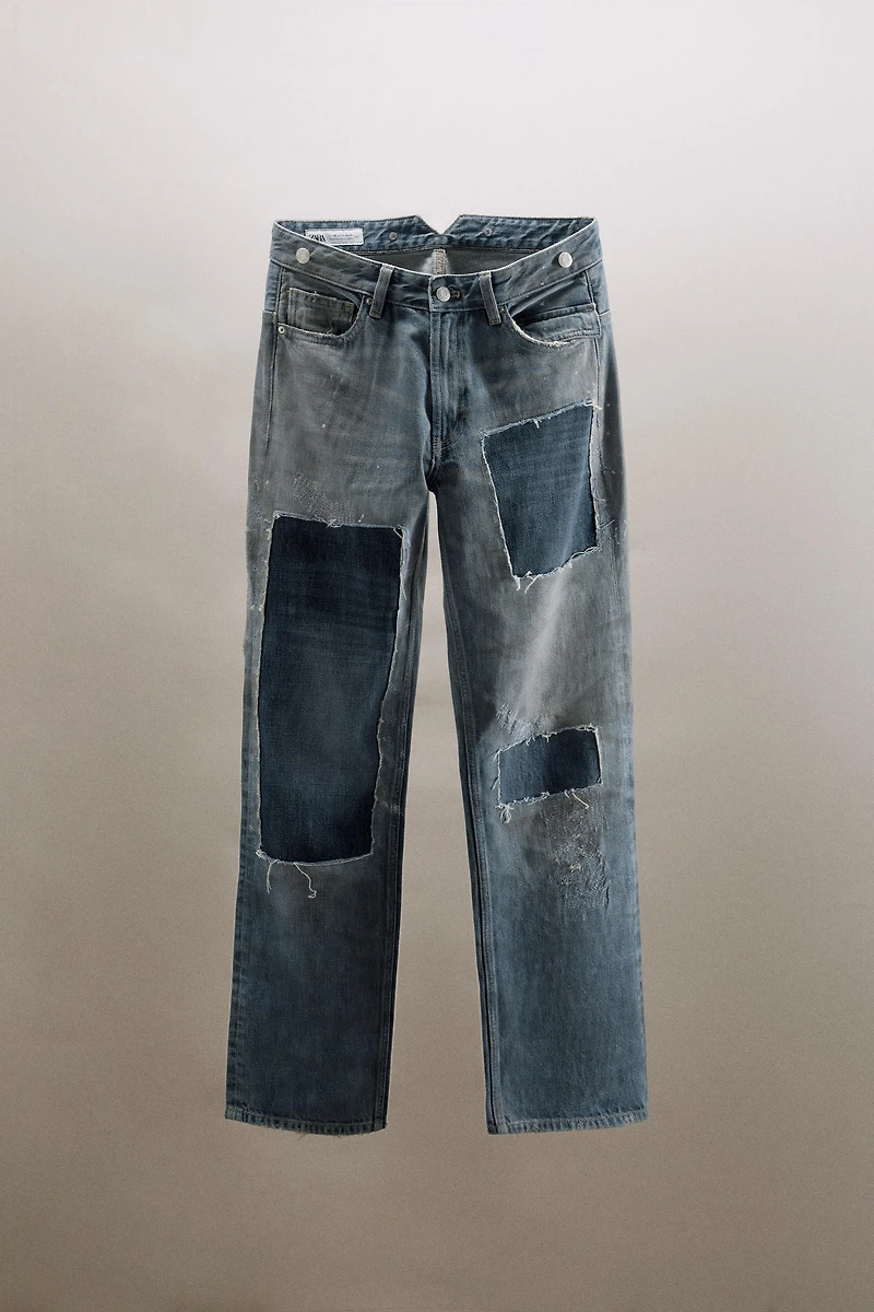 TRF LOW-RISE RIPPED PATCH JEANS