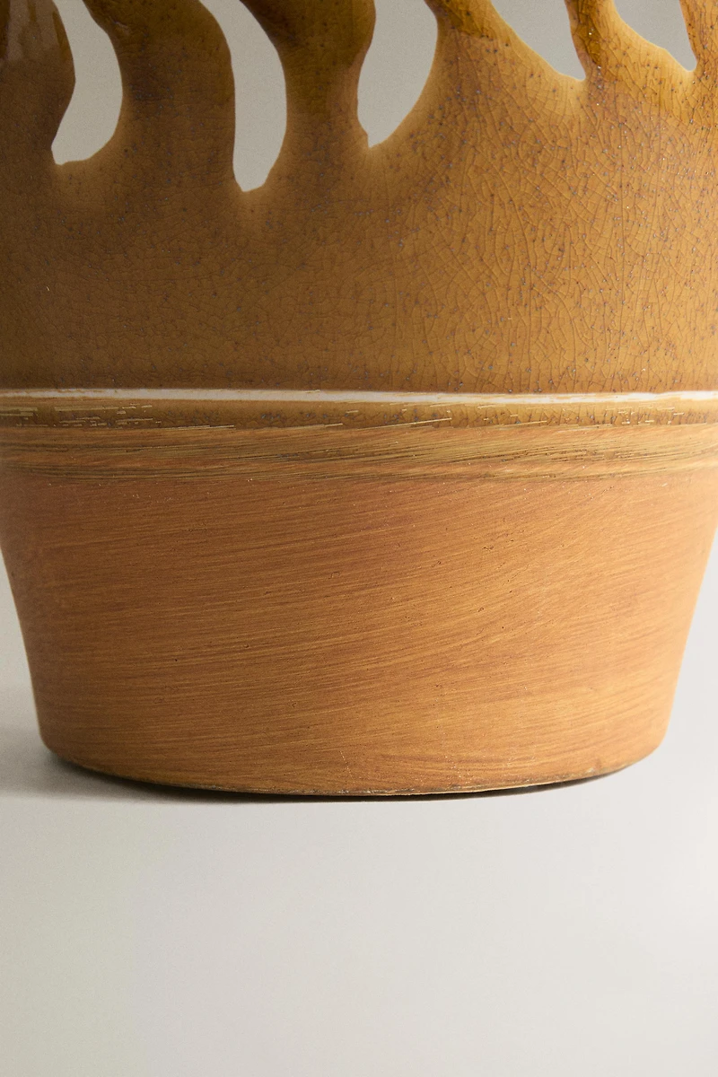 LEAF PRINT STONEWARE VASE