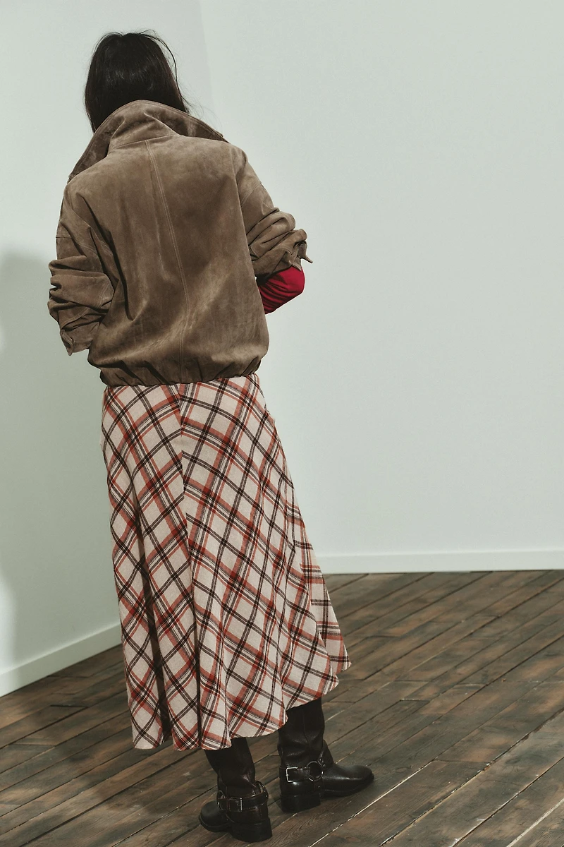 PLAID MIDI SKIRT