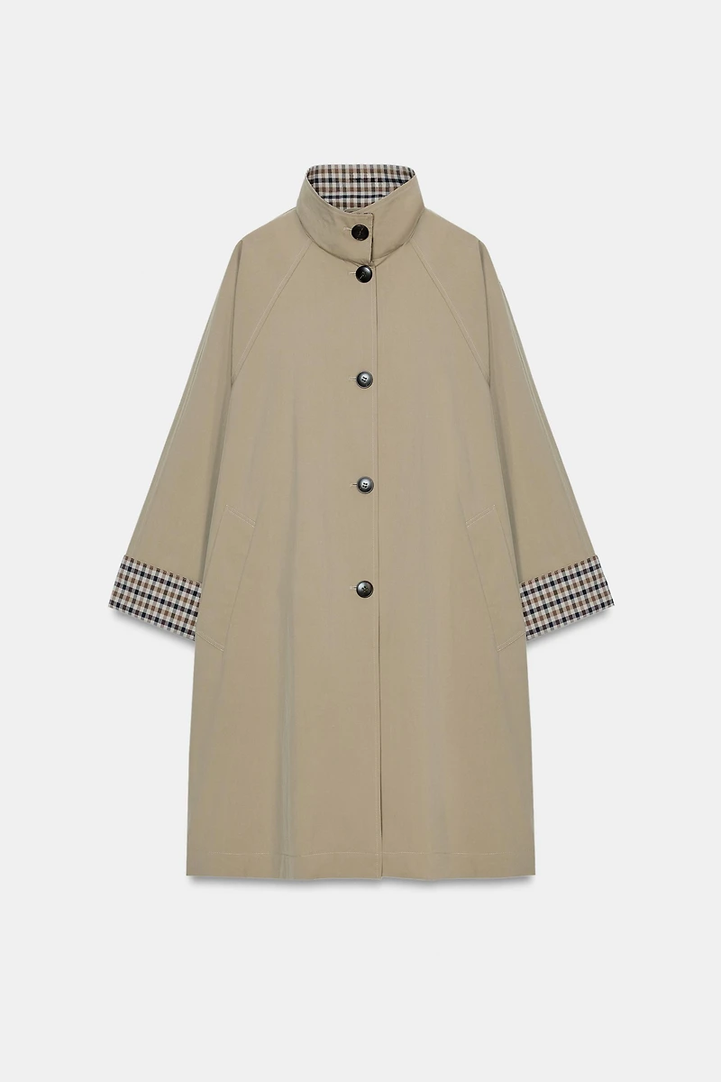 OVERSIZED PLAID CUFF TRENCH COAT