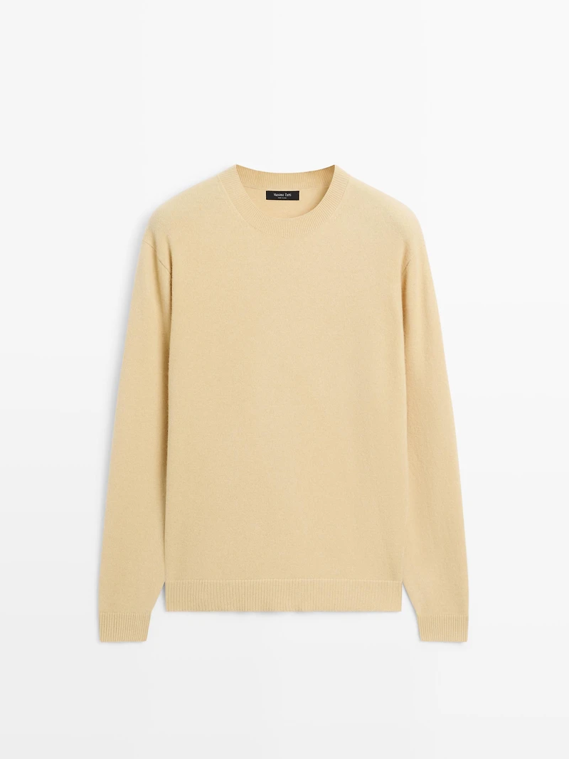 Wool blend crew neck knit sweater