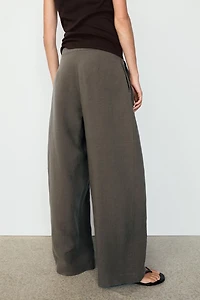 Linen blend pleated trousers