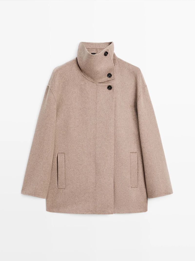 Manteau laine à col montant