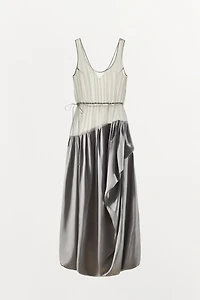 CONTRASTING VOLUMINOUS DRAPED MAXI DRESS