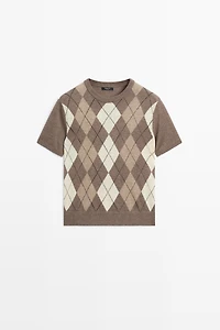 Short sleeve diamond-pattern sweater