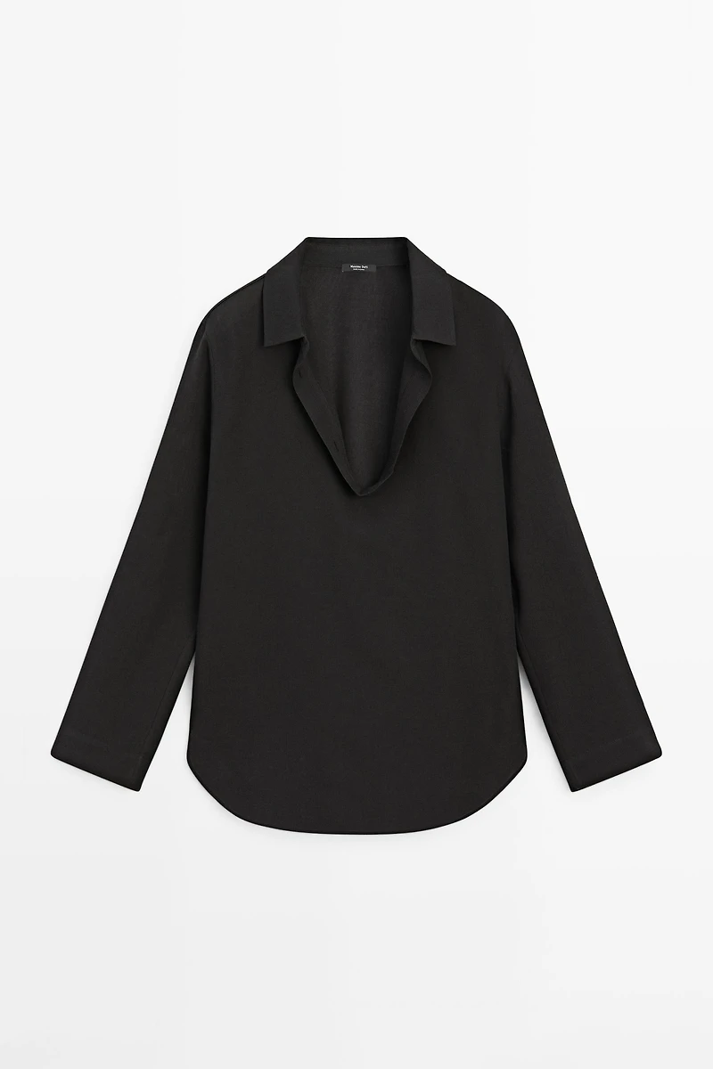 Flowing cotton blend V-neck shirt