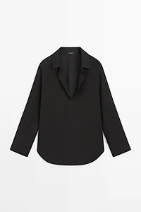 Flowing cotton blend V-neck shirt