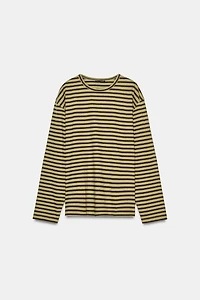 STRIPED COTTON AND LINEN T-SHIRT