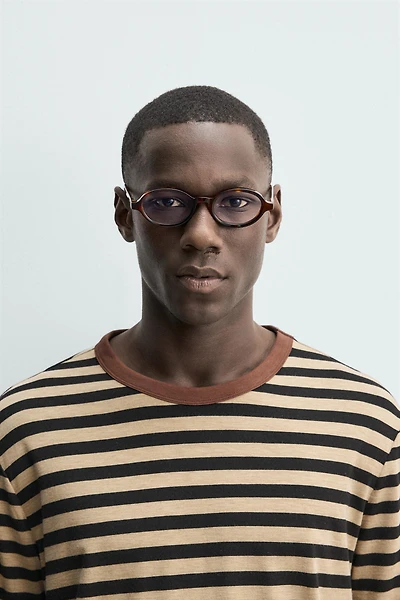 TORTOISESHELL EFFECT OVAL SUNGLASSES