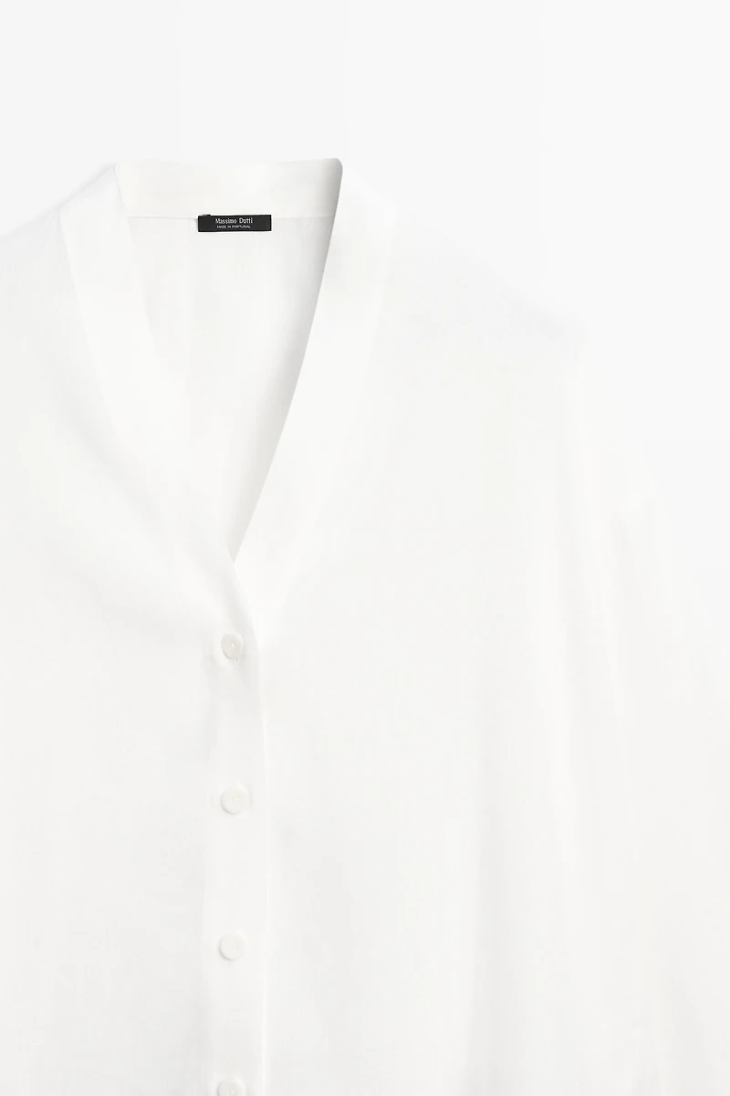 Flowing linen-blend V-neck shirt