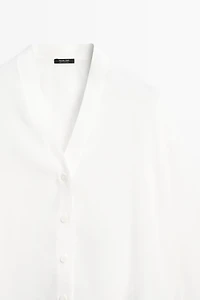 Flowing linen-blend V-neck shirt