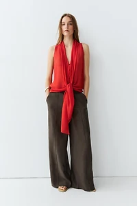 100% silk semi-sheer top with tie