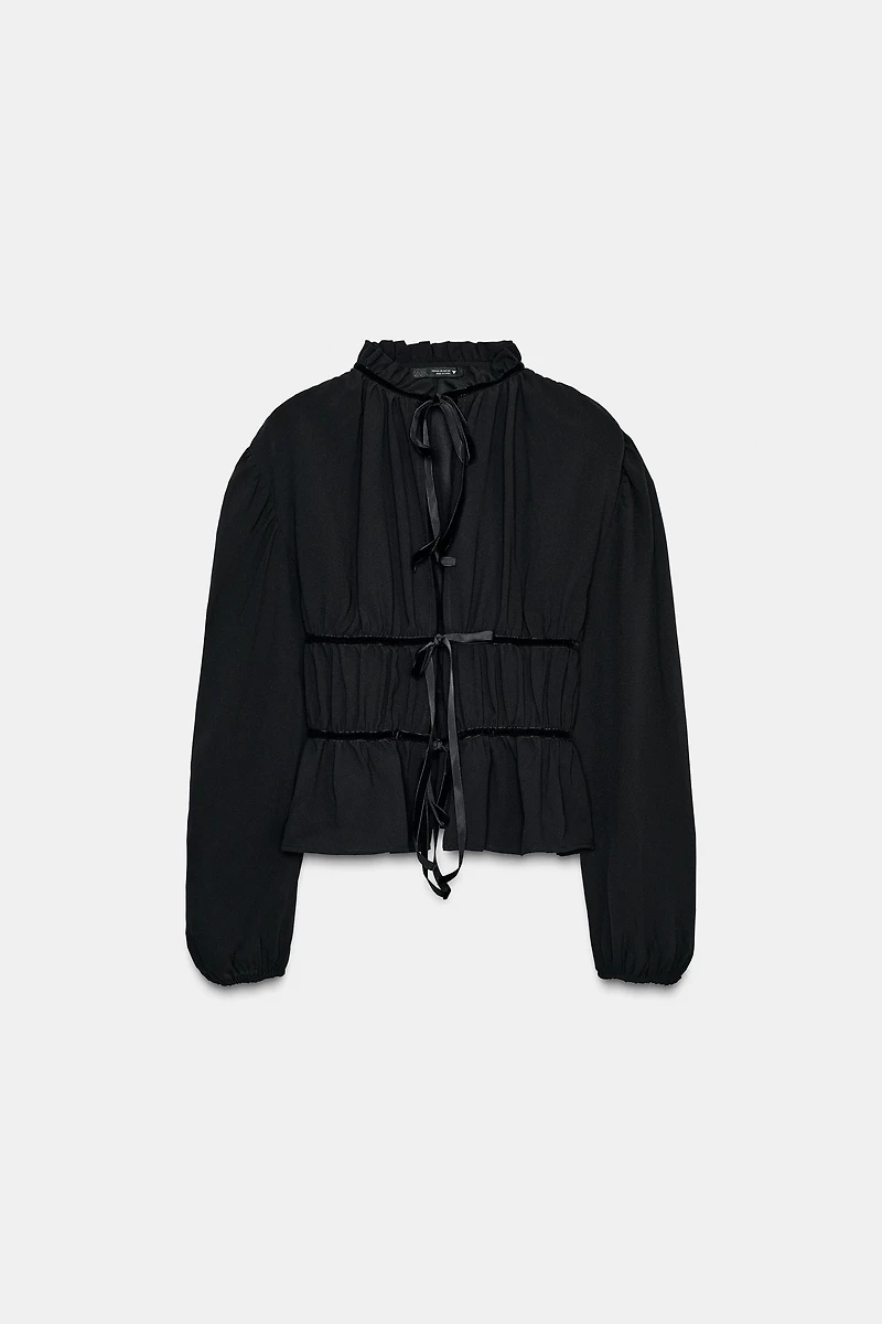 BLOUSE EN CRÊPE GEORGETTE À LACETS VELOURS