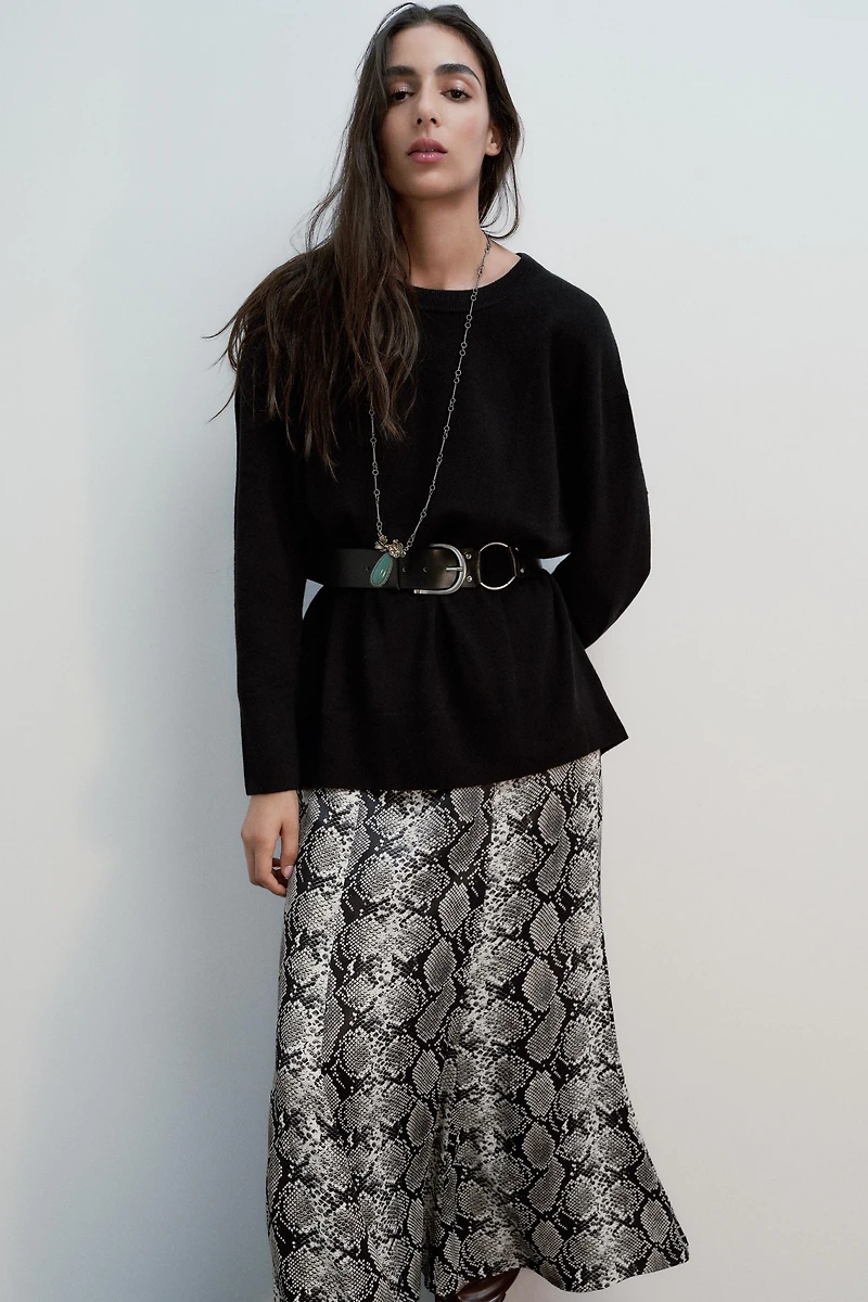 ANIMAL PRINT SATIN MIDI SKIRT