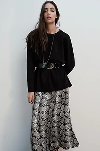 ANIMAL PRINT SATIN MIDI SKIRT