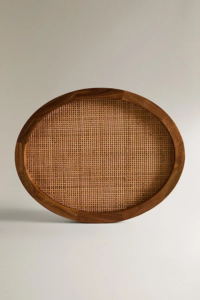 OVAL WOOD RATTAN TRAY
