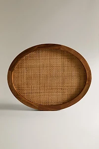 OVAL WOOD RATTAN TRAY