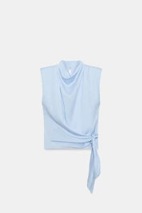 SATIN EFFECT SHOULDER PAD TIE TOP