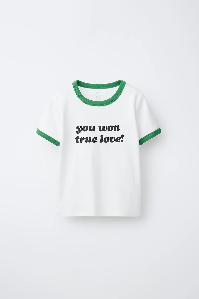CONTRAST RIB TEXT T-SHIRT