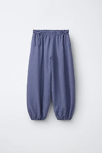 PANTALON BOUFFANT À RAYURES ET LACETS