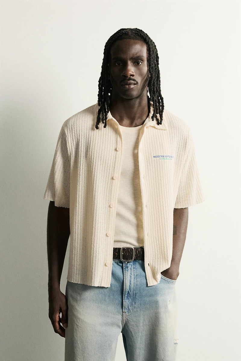 OPENWORK TEXTURED PRINTED SHIRT