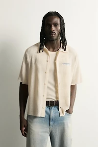 OPENWORK TEXTURED PRINTED SHIRT