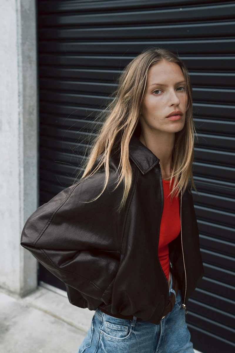 FAUX LEATHER BOMBER JACKET