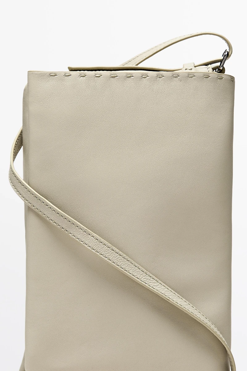 Nappa leather crossbody bag with topstitching