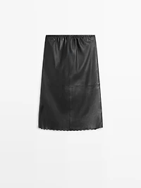 Nappa leather midi skirt with lace detail