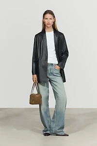 Single-button 100% nappa leather blazer