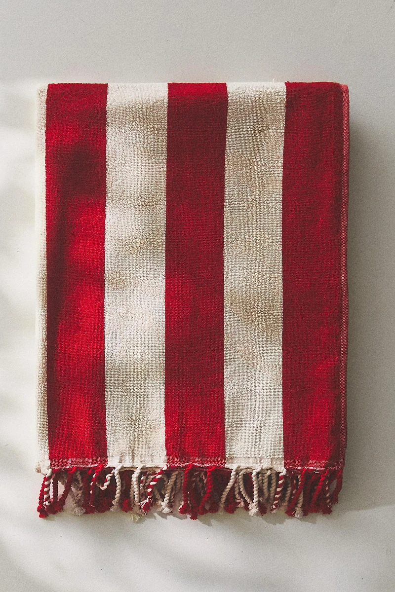 STRIPED BEACH TOWEL WITH FRINGE