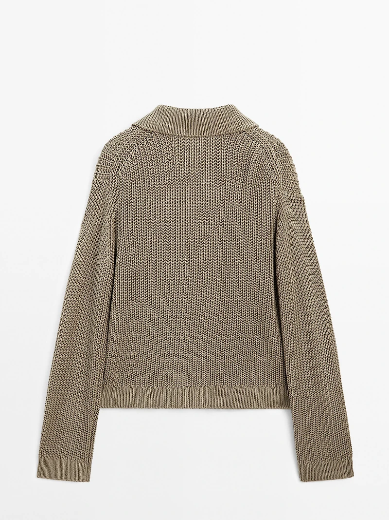 Mercerised cotton cardigan with horn button detail
