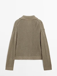 Mercerised cotton cardigan with horn button detail