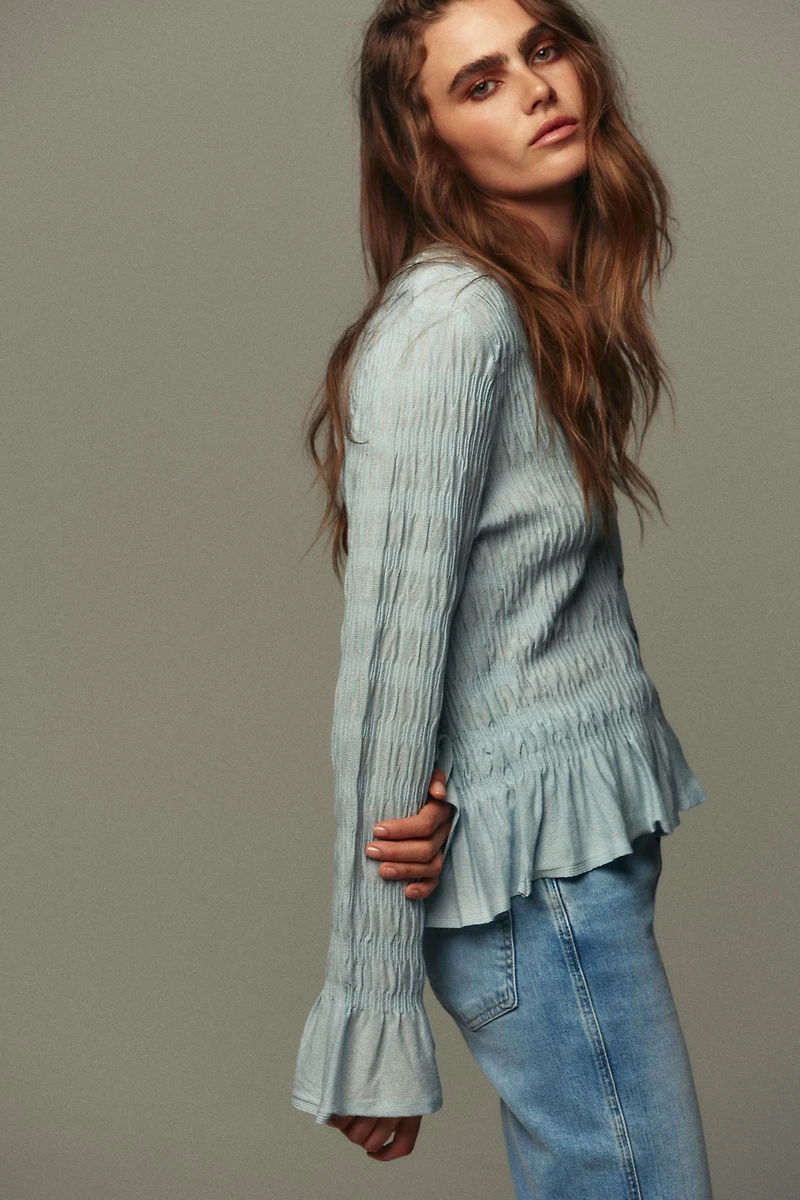 GATHERED KNIT CARDIGAN