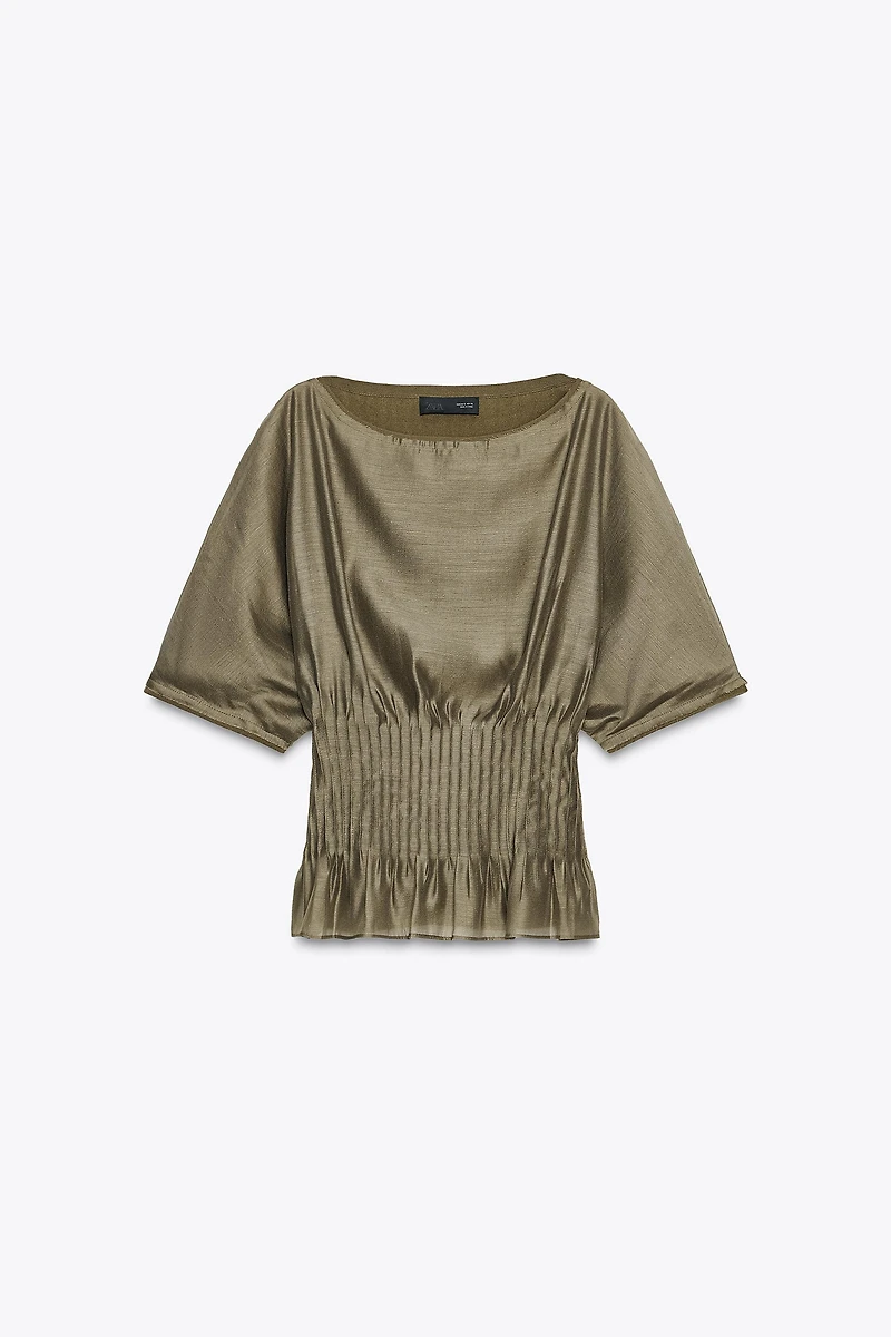 BLOUSE EN MAILLE MIXTE TAILLE PLISSÉE