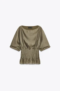 BLOUSE EN MAILLE MIXTE TAILLE PLISSÉE