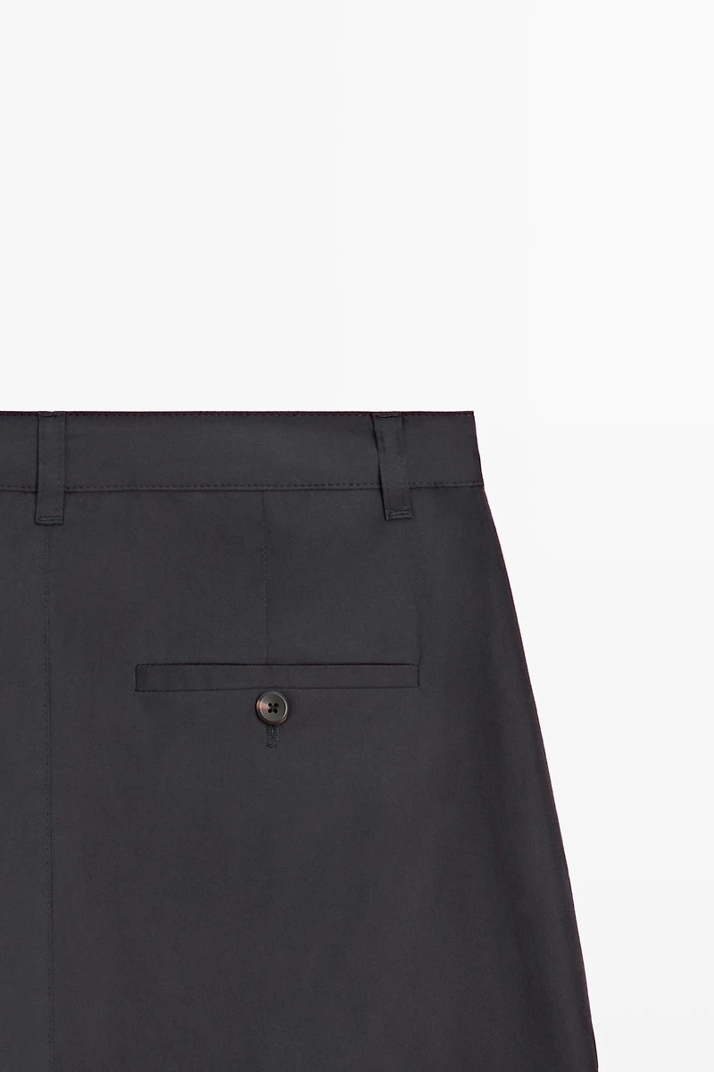Cotton blend wide-leg pleated trousers
