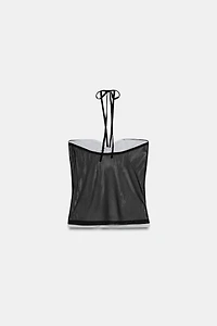TOP À ENCOLURE AMÉRICAINE ET FLEUR EN TULLE