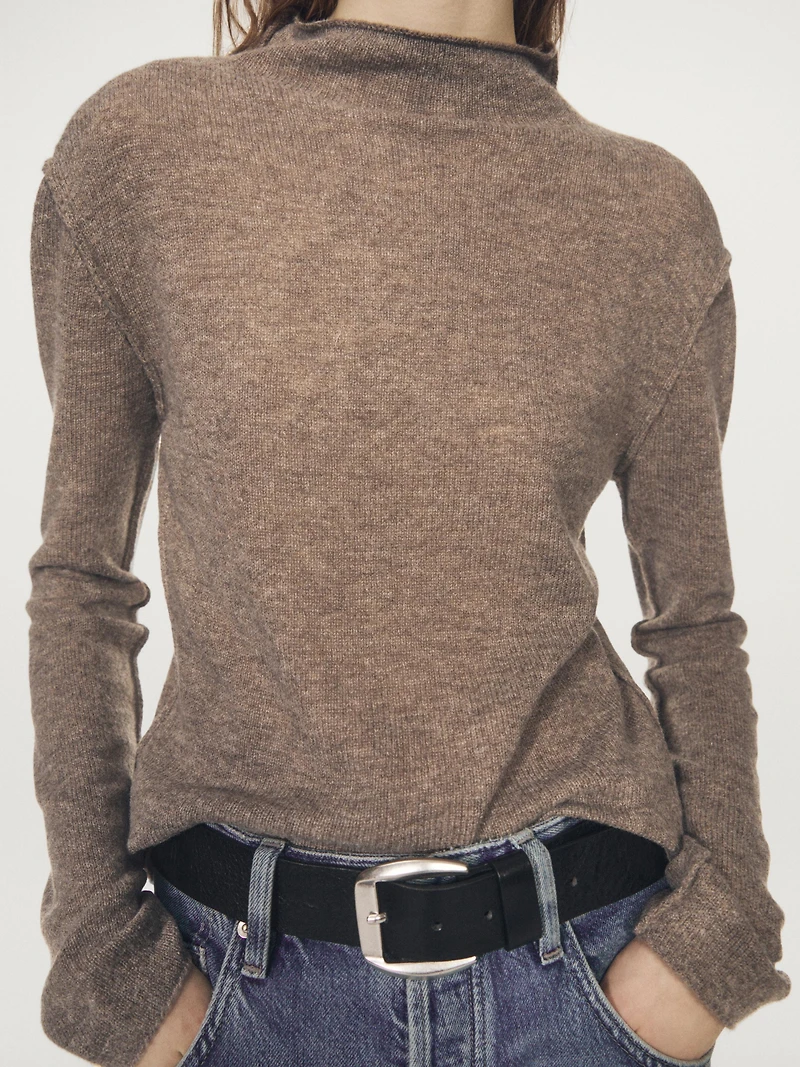 Wool blend knit sweater with mock turtleneck